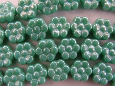 Flower Hd Green 8 mm Turquoise Green Shimmer 63130-14400 Czech Glass Bead x 25